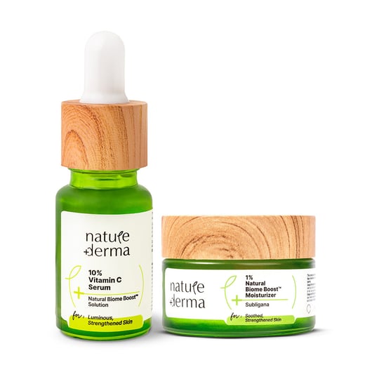 Nature Derma 10% Vitamin C Serum + 1% Natural Biome-Boost™ Subligana Moisturizer For Strengthened Skin - 25ml